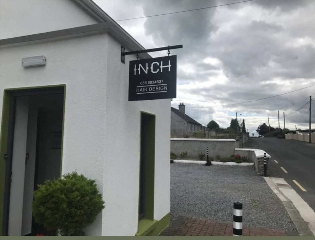 The INCH Hair Design shopfront sign on the R689 in Gortnahoe, Co. Tipperary